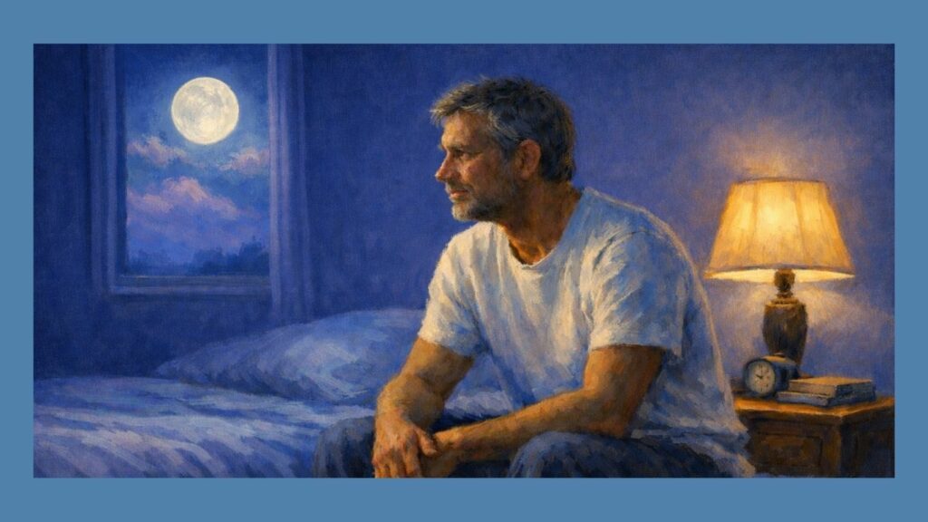 Person lying awake at night experiencing sudden insomnia