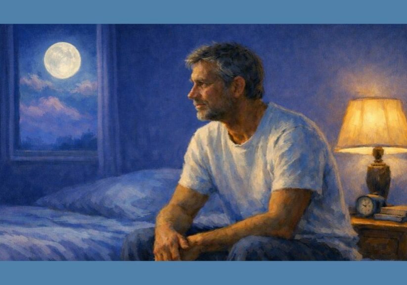 Person lying awake at night experiencing sudden insomnia