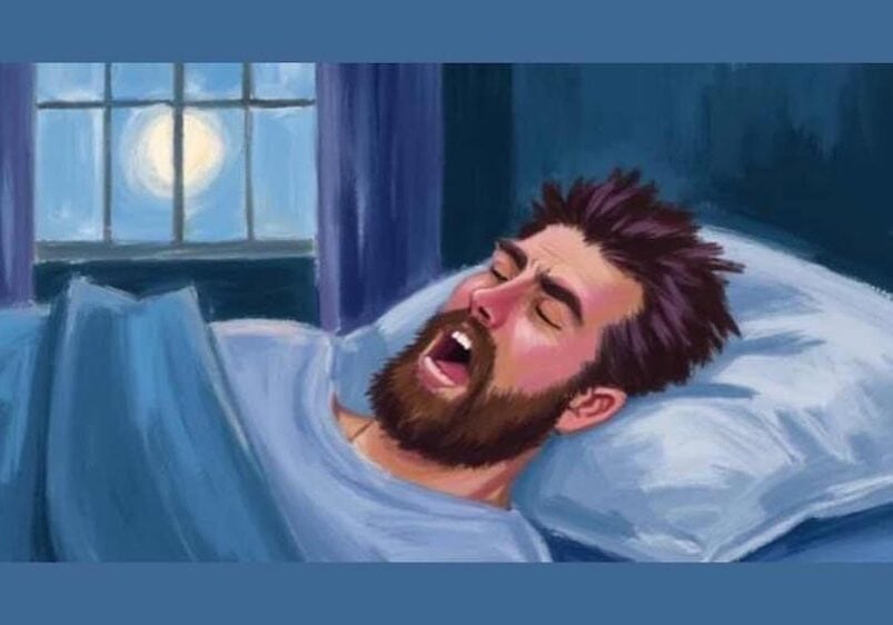 Man snoring with mouth open in bed, illustrating snoring and sleep disruption