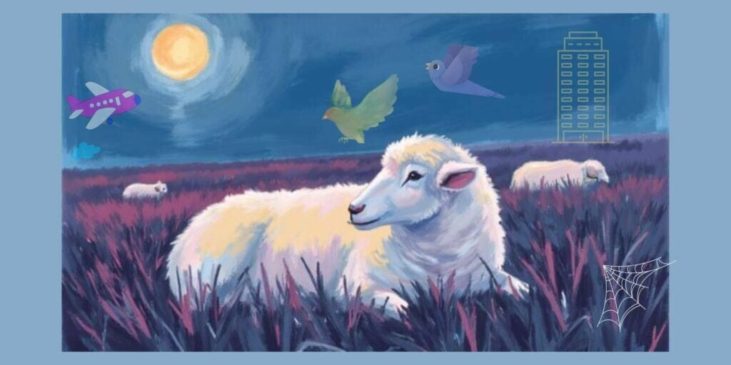 Sheep lying awake at night with calm thoughts despite fears